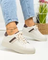 Pantofi casual dama piele naturala bej cu insertii maro si inchidere sireturi F001-729 3