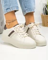 Pantofi casual dama piele naturala bej cu insertii maro si inchidere sireturi F001-729 4