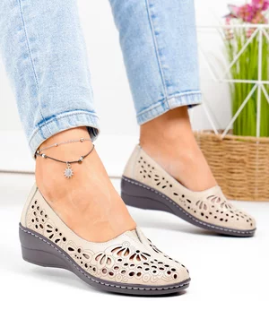 Pantofi Casual - Pantofi casual dama piele naturala bej cu model perforat JBS-114