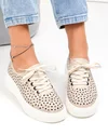 Pantofi casual dama piele naturala bej cu model perforat JY3230 3
