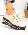 Pantofi casual dama piele naturala bej cu negru si talpa groasa JY5096 3