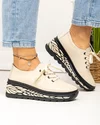 Pantofi casual dama piele naturala bej cu negru si talpa groasa JY5096 4