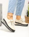 Pantofi casual dama piele naturala bej cu negru si talpa groasa JY5096 5