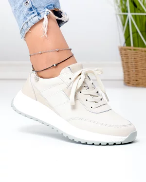Pantofi casual dama piele naturala bej cu talpa alba F001-973