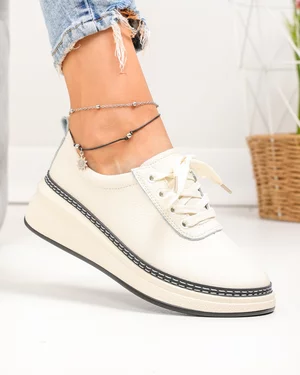 Pantofi casual dama piele naturala bej cu talpa flexibila si varf rotund JY6700