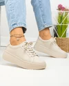 Pantofi casual dama piele naturala bej cu talpa groasa si inchidere sireturi F001-773 3