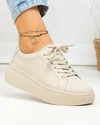 Pantofi casual dama piele naturala bej cu talpa groasa si inchidere sireturi F001-773 4
