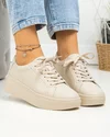 Pantofi casual dama piele naturala bej cu talpa groasa si inchidere sireturi F001-773 1