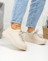 Pantofi casual dama piele naturala bej cu talpa groasa si inchidere sireturi F001-773 5