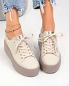 Pantofi casual dama piele naturala bej cu talpa maro si inchidere sireturi F002-437 4