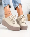 Pantofi casual dama piele naturala bej cu talpa maro si inchidere sireturi F002-437 6