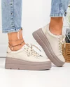 Pantofi casual dama piele naturala bej cu talpa maro si inchidere sireturi F002-437 2