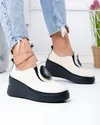 Pantofi casual dama piele naturala bej cu talpa neagra tip platforma T6050 2