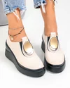 Pantofi casual dama piele naturala bej cu talpa neagra tip platforma T6050 4