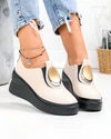 Pantofi casual dama piele naturala bej cu talpa neagra tip platforma T6050 5