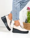 Pantofi casual dama piele naturala bej cu talpa neagra tip platforma T6050 1
