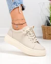 Pantofi casual dama piele naturala bej cu varf rotund si inchidere sireturi F002-408 3