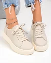 Pantofi casual dama piele naturala bej cu varf rotund si inchidere sireturi F002-408 4