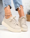 Pantofi casual dama piele naturala bej cu varf rotund si inchidere sireturi F002-408 6