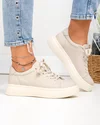 Pantofi casual dama piele naturala bej cu varf rotund si inchidere sireturi F002-408 5