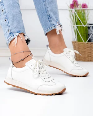 Pantofi Casual - Pantofi casual dama piele naturala bej deschis cu inchidere sireturi F002-642