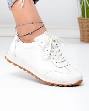 Pantofi casual dama piele naturala bej deschis cu inchidere sireturi F002-642