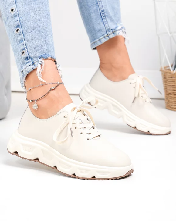 Pantofi casual dama piele naturala bej fara cusaturi F002-534