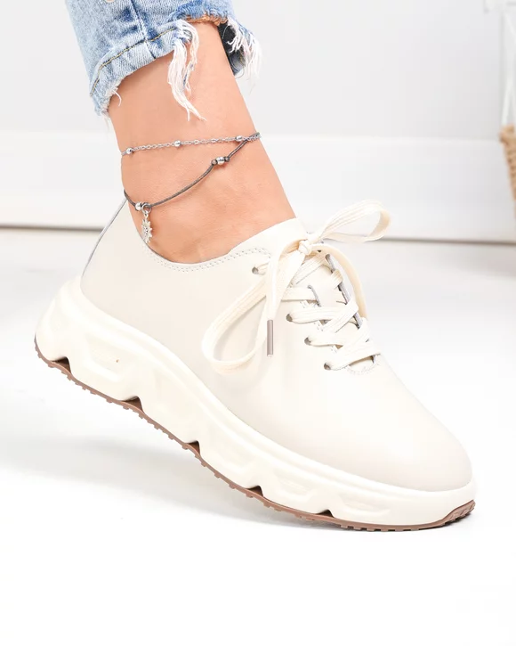 Pantofi casual dama piele naturala bej fara cusaturi F002-534