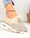 Pantofi casual dama piele naturala bej partial perforati cu inchidere sireturi JY3930 3
