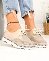 Pantofi casual dama piele naturala bej partial perforati cu inchidere sireturi JY3930 1