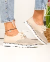 Pantofi casual dama piele naturala bej partial perforati cu inchidere sireturi JY3930 4
