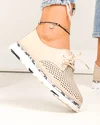 Pantofi casual dama piele naturala bej partial perforati cu inchidere sireturi JY3930 5