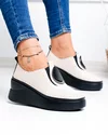 Pantofi casual dama piele naturala bej perforati cu accesoriu metalic T-6050H 2