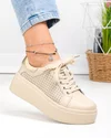 Pantofi casual dama piele naturala bej perforati cu inchidere sireturi T6042 3