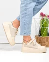 Pantofi casual dama piele naturala bej perforati cu inchidere sireturi T6042 5
