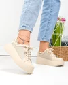 Pantofi casual dama piele naturala bej perforati cu inchidere sireturi T6042 4