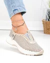 Pantofi casual dama piele naturala bej perforati cu talpa flexibila si inchidere slip-on T6041 1