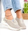 Pantofi casual dama piele naturala bej perforati cu talpa flexibila si inchidere slip-on T6041 3