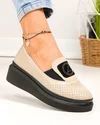Pantofi casual dama piele naturala bej perforati cu talpa neagra si inchidere slip-on JY3871 2