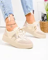 Pantofi casual dama piele naturala bej si inchidere sireturi T-8076 1