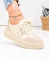 Pantofi casual dama piele naturala bej si inchidere sireturi T-8076 2