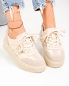 Pantofi casual dama piele naturala bej si inchidere sireturi T-8076 3