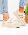 Pantofi casual dama piele naturala bej si inchidere sireturi T-8076 4