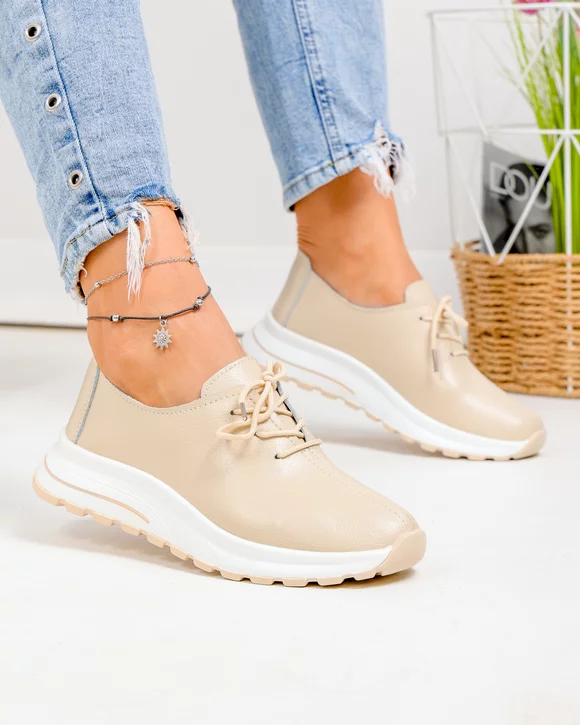 Pantofi casual dama piele naturala bej T-5931