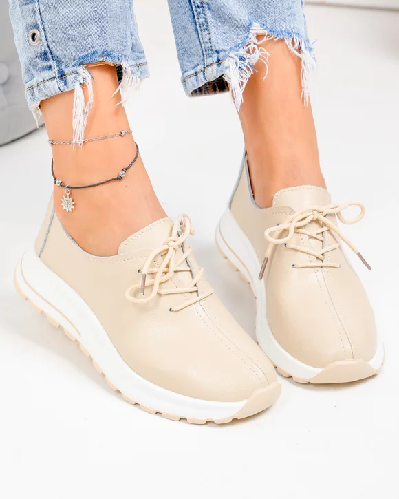 Pantofi casual dama piele naturala bej T-5931