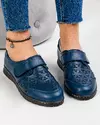 Pantofi casual dama piele naturala bleumarin cu inchidere scai si perforatii T-3023 3