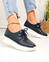 Pantofi casual dama piele naturala bleumarin cu inchidere sireturi si cusatura decorativa in varf JY3882 1