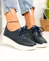 Pantofi casual dama piele naturala bleumarin cu inchidere sireturi si cusatura decorativa in varf JY3882 3