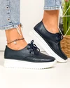Pantofi casual dama piele naturala bleumarin cu inchidere sireturi si cusatura decorativa in varf JY3882 4