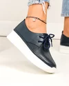 Pantofi casual dama piele naturala bleumarin cu inchidere sireturi si cusatura decorativa in varf JY3882 5